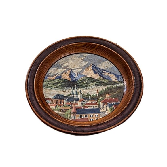Vintage 8" Wooden Plate Hand Painted Bavarian Alps Konopitzky Berohtesgaden - Picture 1 of 6